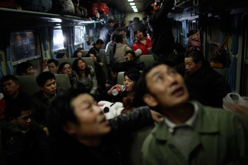 crowded train in china