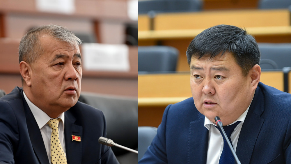 (слева-направо) депутат Аманкан Кенжебаев, глава Службы водных ресурсов Алмазбек Сокеев