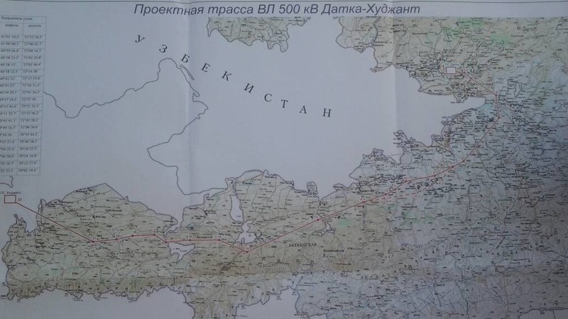 Фото, карта &mdash; Где будет строиться ЛЭП Датка&mdash;Худжанд &mdash; Tazabek