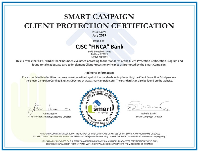 Защита клиентов в FINCA Банке получила международное подтверждение — Tazabek