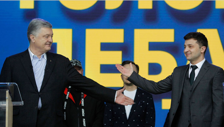 Петр Порошенко менен Владимир Зеленский