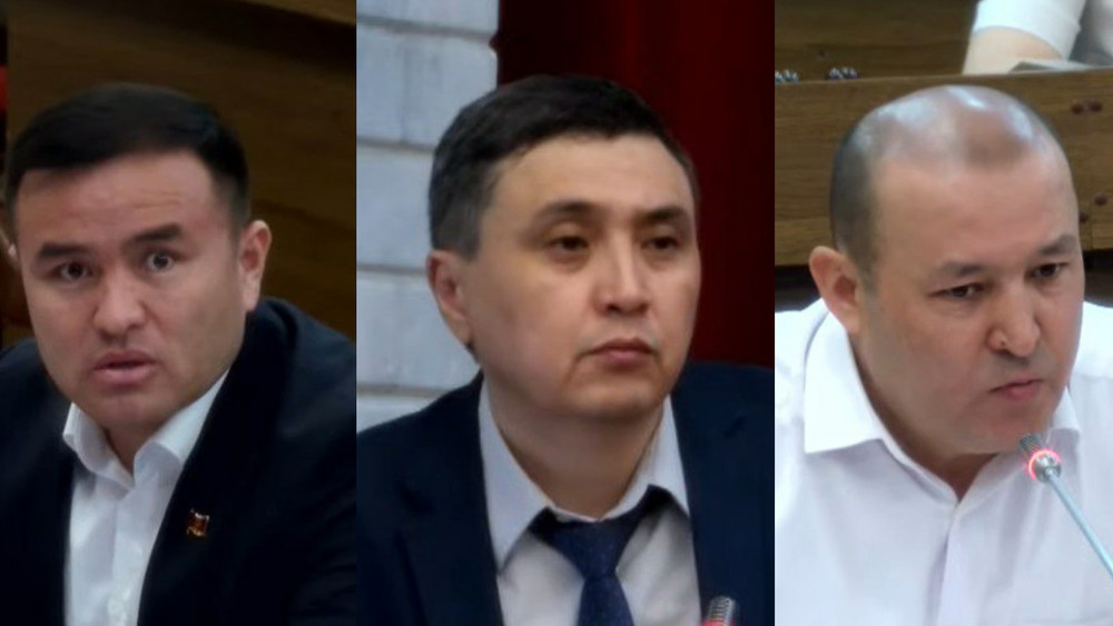 (слева-направо) депутат Алишер Козуев, заместители министра Канатбек Сыдыков и Медербек Маметов