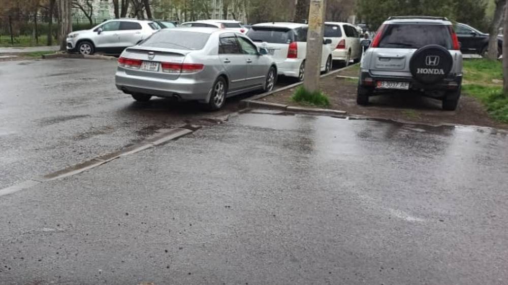 На Уметалиева водители паркуются на газоне. Фото
