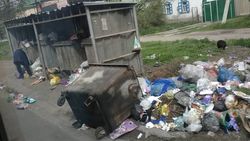 На Жибек Жолу перевернули мусорный бак, собралась гора мусора. Фото