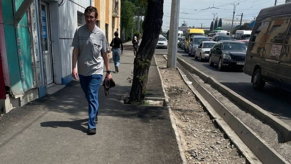 Горожанин просит посадить живую изгородь вдоль проспекта Чуй возле «шлагбаума». Фото
