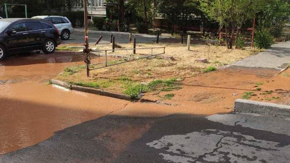 В 10 мкр из-за забитых труб вода из арыка топит все вокруг. Фото горожанина