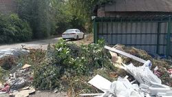 Возле мусорной площадки собралась куча мусора. Фото