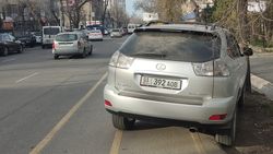Lexus RX 350 и «Хендай Санта Фе» припаркованы на велодорожке по Токтогула. Фото