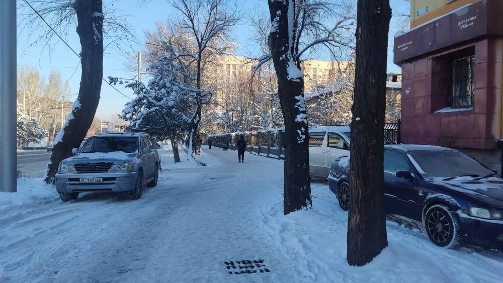 На проспекте Айтматова водители организовали стихийную парковку на тротуаре. Фото