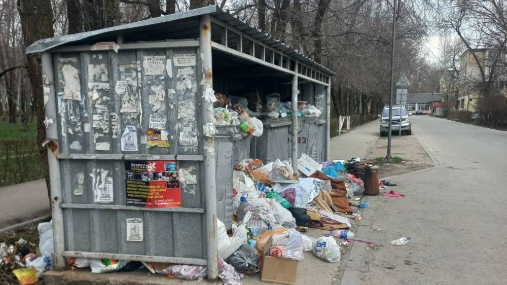 Мусорные баки напротив детсада переполнены. Фото