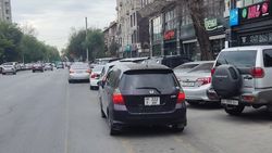 На велодорожке на Токтогула водители паркуются в два ряда. Фото На велодорожке на Токтогула водители паркуются в два ряда. Фото