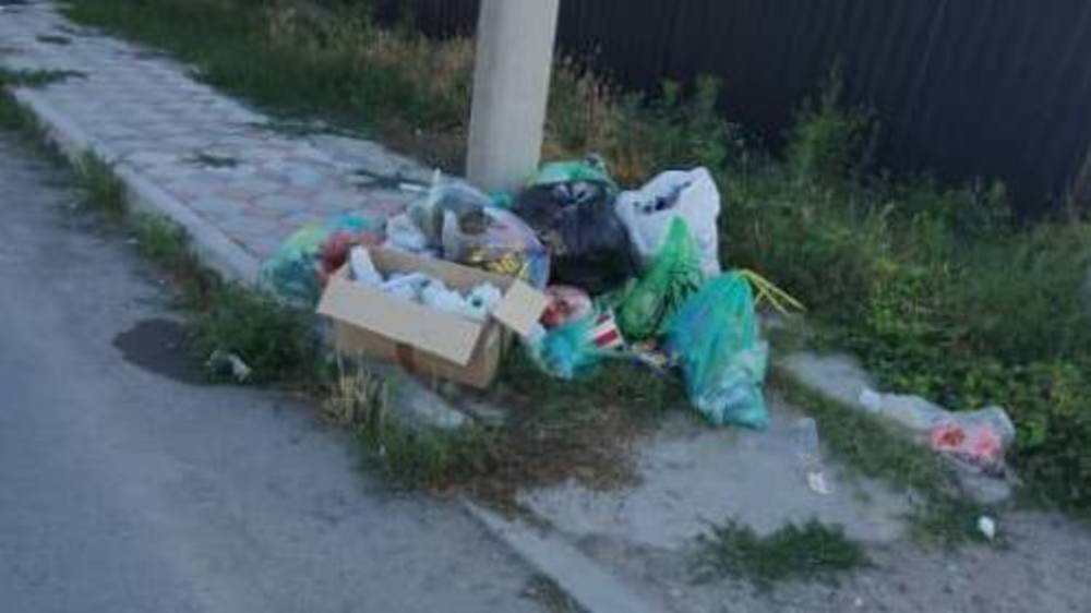 На ул.Тулебердиева пакеты с мусором перекрывают тротуар. Фото