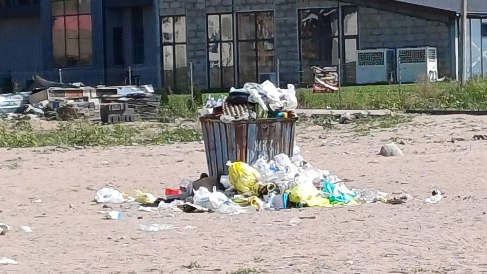 Пляж частного пансионата на Иссык-Куле в мусоре. Фото