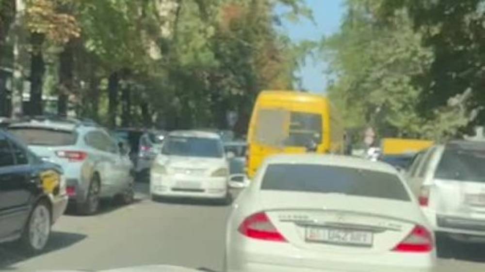 Затор на Раззакова из-за припаркованных машин. Видео