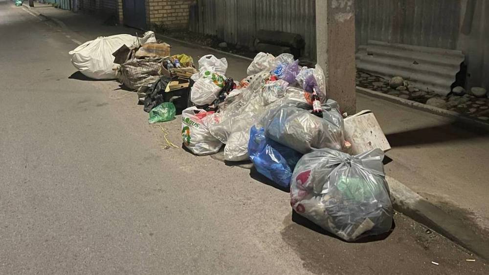 В Свердловском районе кучи мусора лежат вдоль дороги. Фото