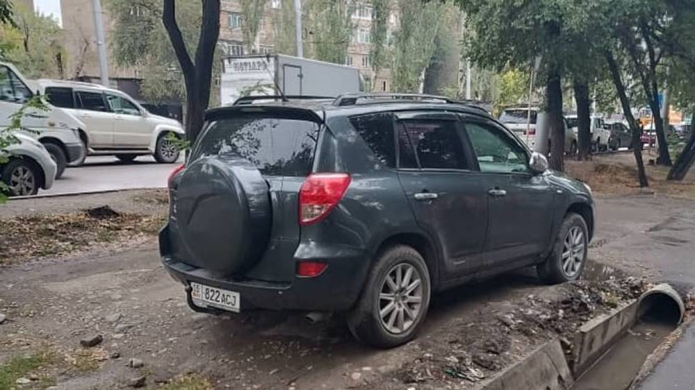 На Ауэзова «Мицубиси» и «Тойота» припаркованы в зеленой зоне. Фото