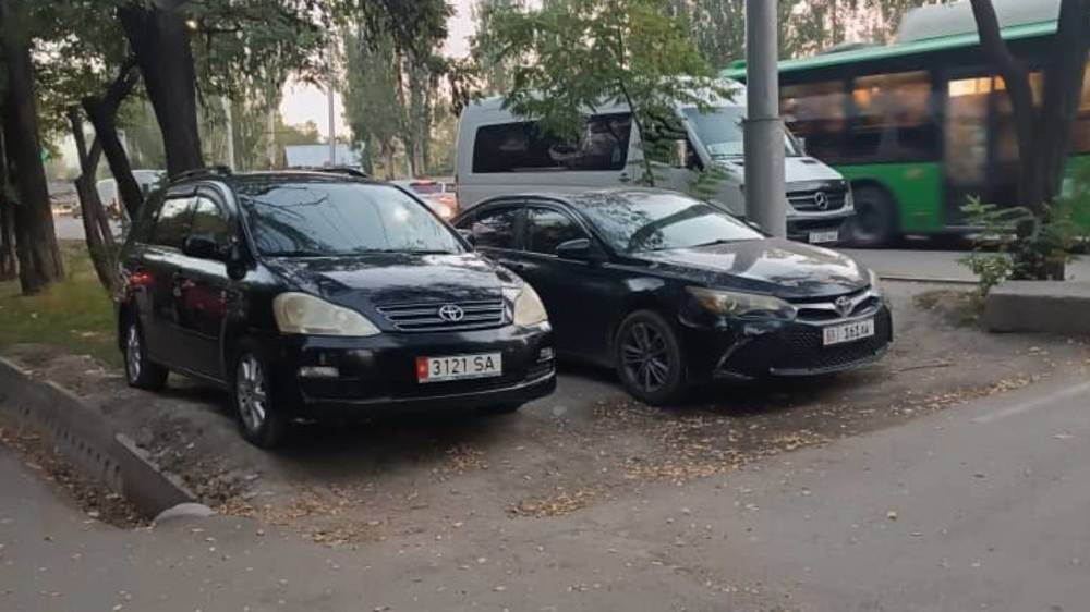 Водители продолжают парковаться в зеленой зоне и тротуаре на Ауэзова. Фото горожанин