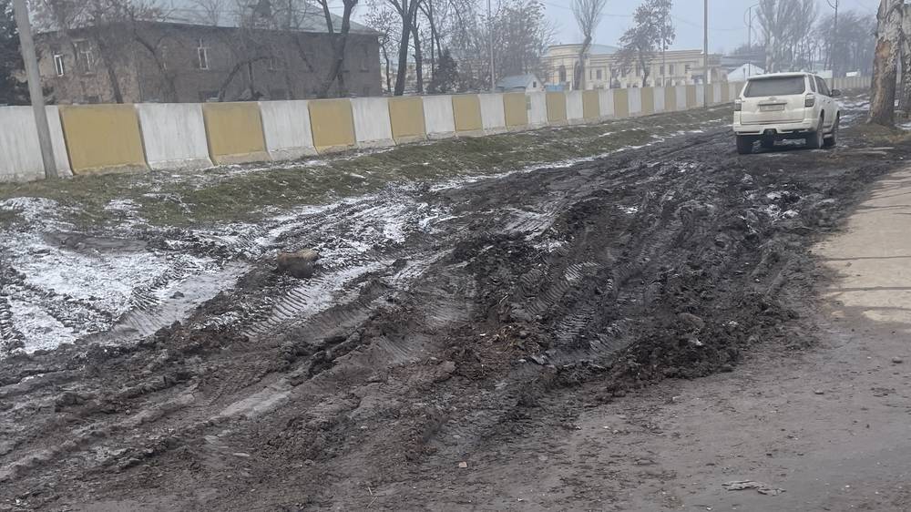 Стройка на Фучика уничтожает тротуар и зеленую зону. Фото горожанина