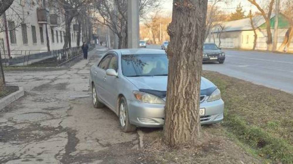 «Камри» со штрафами более 50 тыс. сомов продолжает парковаться на тротуаре и зеленой зоне. Фото горожанина