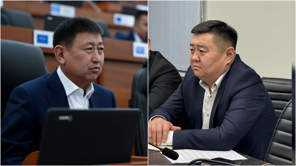 (слева-направо) депутат Акылбек Тумонбаев, директор Службы водных ресурсов Алмазбек Сокеев