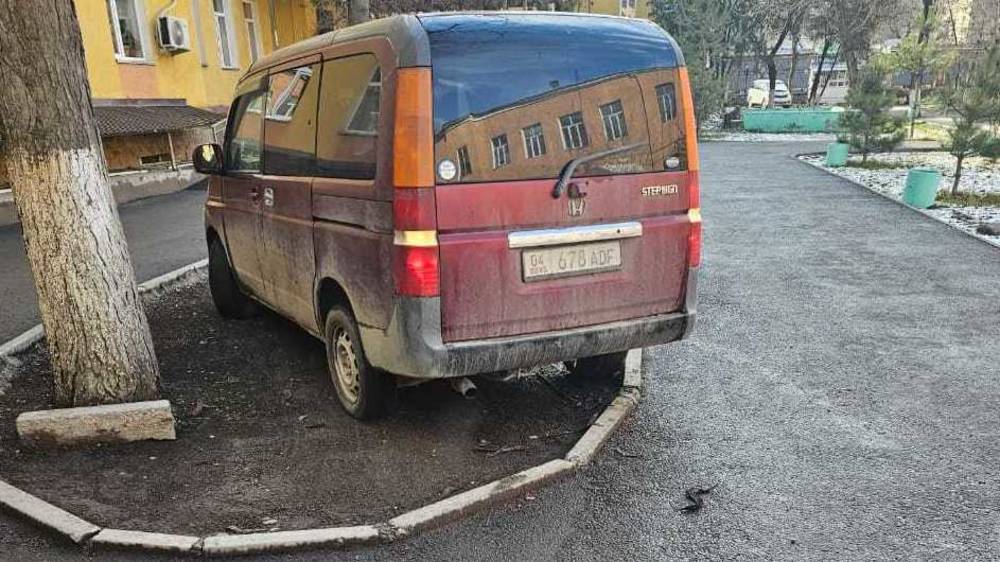 Еще один автомобиль стоит в зеленой зоне на территории Нацгоспиталя. Фото