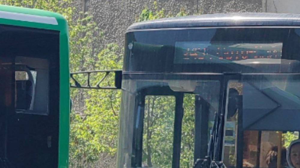 Один автобус сломал зеркало об другой. Фото