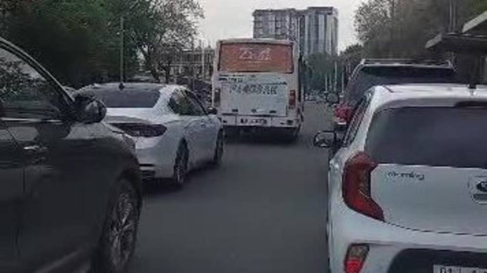 Водитель жалуется на пробку на ул.Махатмы Ганди. Видео