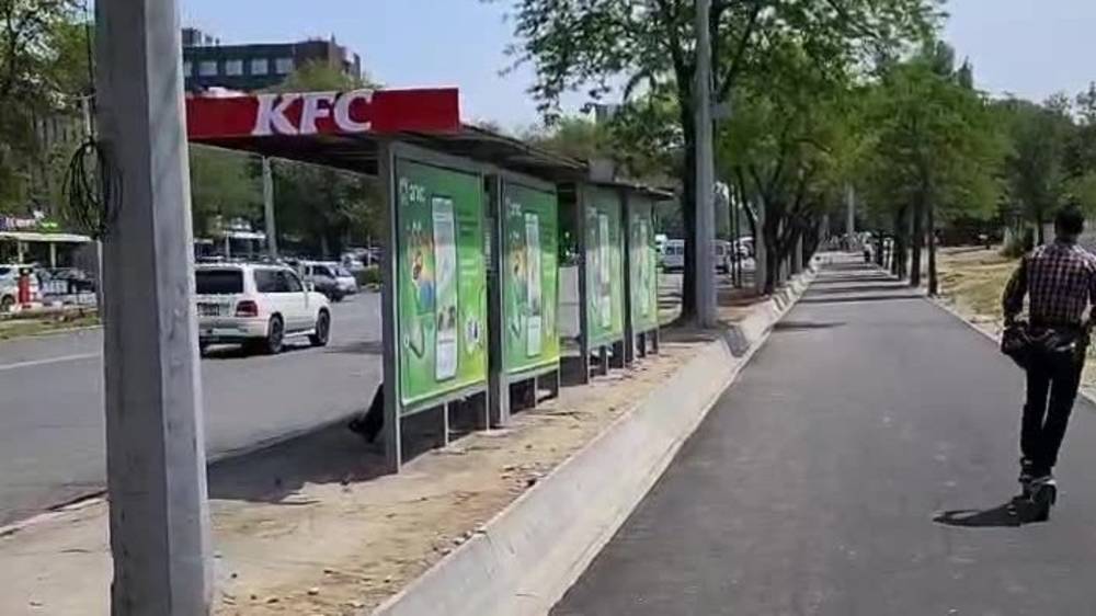 Тротуар и остановку на Горького разъединяет арык. Видео