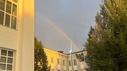 Слепой дождик, закат и радуга вечером в Бишкеке. Видео