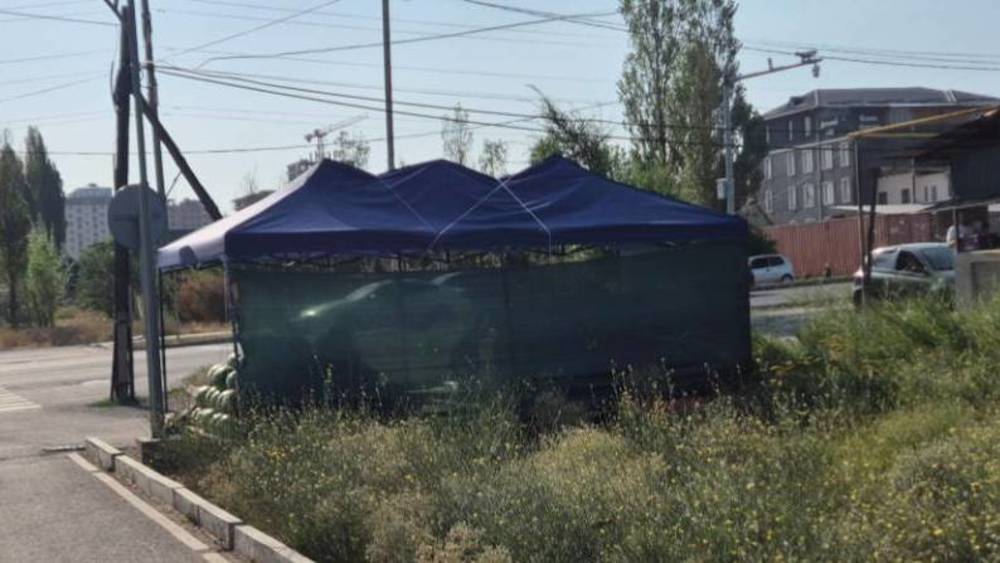 В зелёной зоне на Южной магистрали снова появилась овощная палатка. Фото