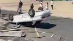 На Южной магистрали перевернулся автомобиль. Видео