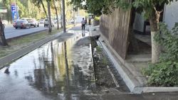 «Бишкекзеленстрой» устранил затопление тротуара на Советской