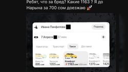 Дороже, чем доехать до Нарына и Иссык-Куля, цены «Яндекса» переходят все границы, - горожане <i>(фото)</i>