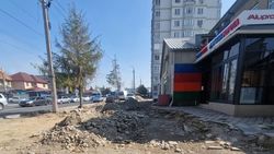 На Медерова с тротуара сняли брусчатку и оставили. Фото