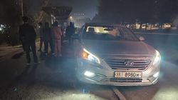 «Соната» со штрафами 14000 сомов заехала на остановку. Фото