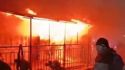 Пожар на рынке в Таласе. Видео очевидцев