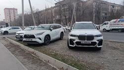 На Фрунзе—Суюмбаева водители паркуют машины в зелёной зоне