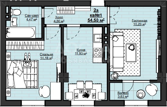 Продаю 2-комнатную квартиру, 55кв. м., этаж - 9/14, Токомбаева/Куттубаева.
