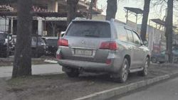 «Лексус» припаркован на газоне на улице Логвиненко