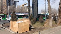 В зеленой зоне по проспекту Айтматова складируются стройматериалы. Мэрия ищет нарушителей