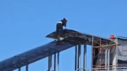 Мужчина поднимался по крыше надземного перехода у Аламединского рынка