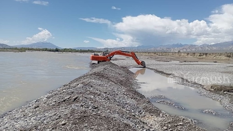 Riverbank reinforcement works underway in Ak-Talaa district along Naryn ...