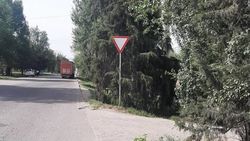 Накренившийся знак «Уступи дорогу» на Л.Толстого—7 Апреля выровняли