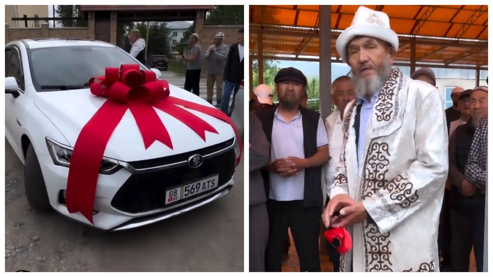 Жители села Кой-Таш подарили автомобиль имаму, который служит в местной мечети 35 лет