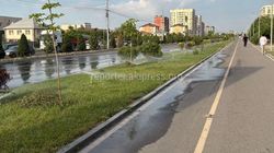 Вода для полива газона на Масалиева—Тыналиева затапливает тротуар и проезжую часть