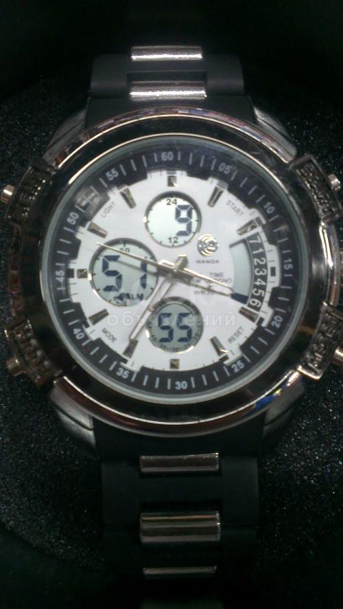 Часы slimstar японский очень тяжелый спортивный водонепроницаемые есть секундомер, будильник, месяц, пот сетка, электронный+аналоговые 2 штук белый черный