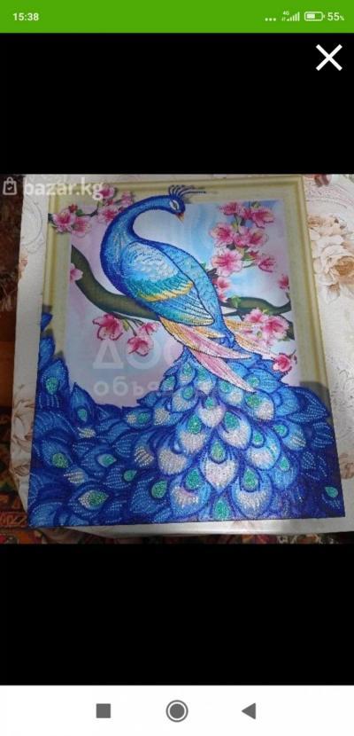 Алмазная мазаика "Павлин на сакуре"