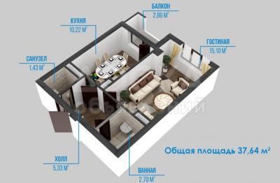 Продаю 1-комнатную квартиру, 37.64кв. м., этаж - 2/9, Ахунбаева/Молдогулова.