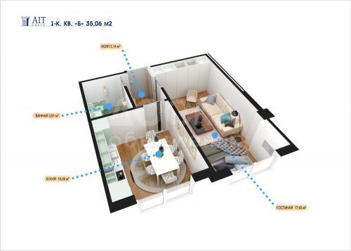 Продаю квартиру 1-ком., 35кв. м., этаж - 6/10, мкр Тунгуч.