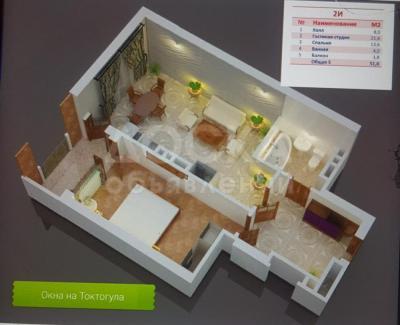 Продаю квартиру 2-ком., 51кв. м., этаж - 1/1, Токтогула/Исанова.